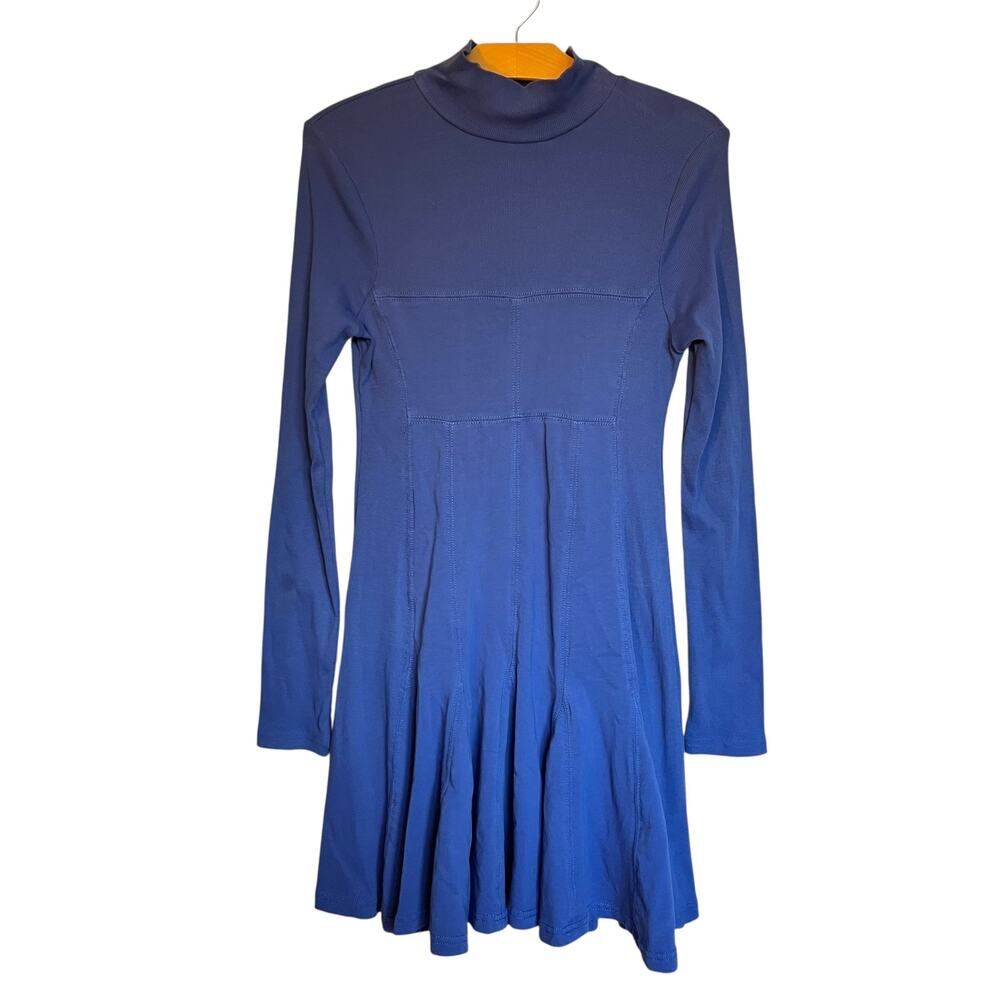 Anthropologie Daily Practice Long-Sleeve Mini Swing Dress Blue Apres Ski Size M